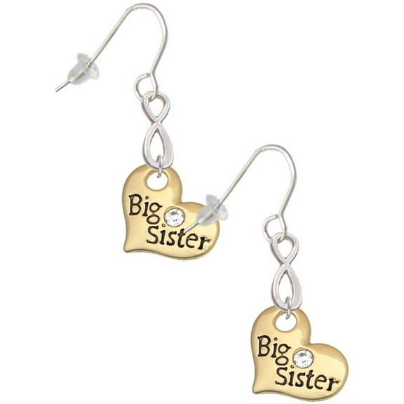 Delight Jewelry Goldtone Large Big Sister Heart with Clear Crystal - Silver tone Infinity French Earrings