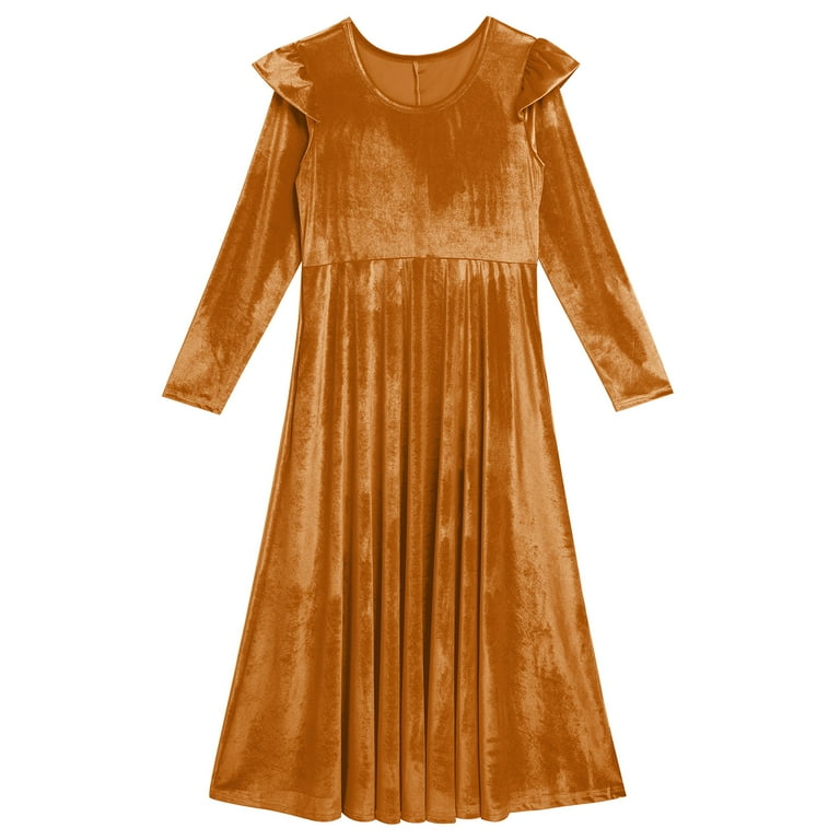 FYMNSI Mommy and Me Velvet Dresses Long Sleeve Fall Winter Ruffle Dress  Vintage Family Matching Outfit Girl 5-6T Yellow - Walmart.com