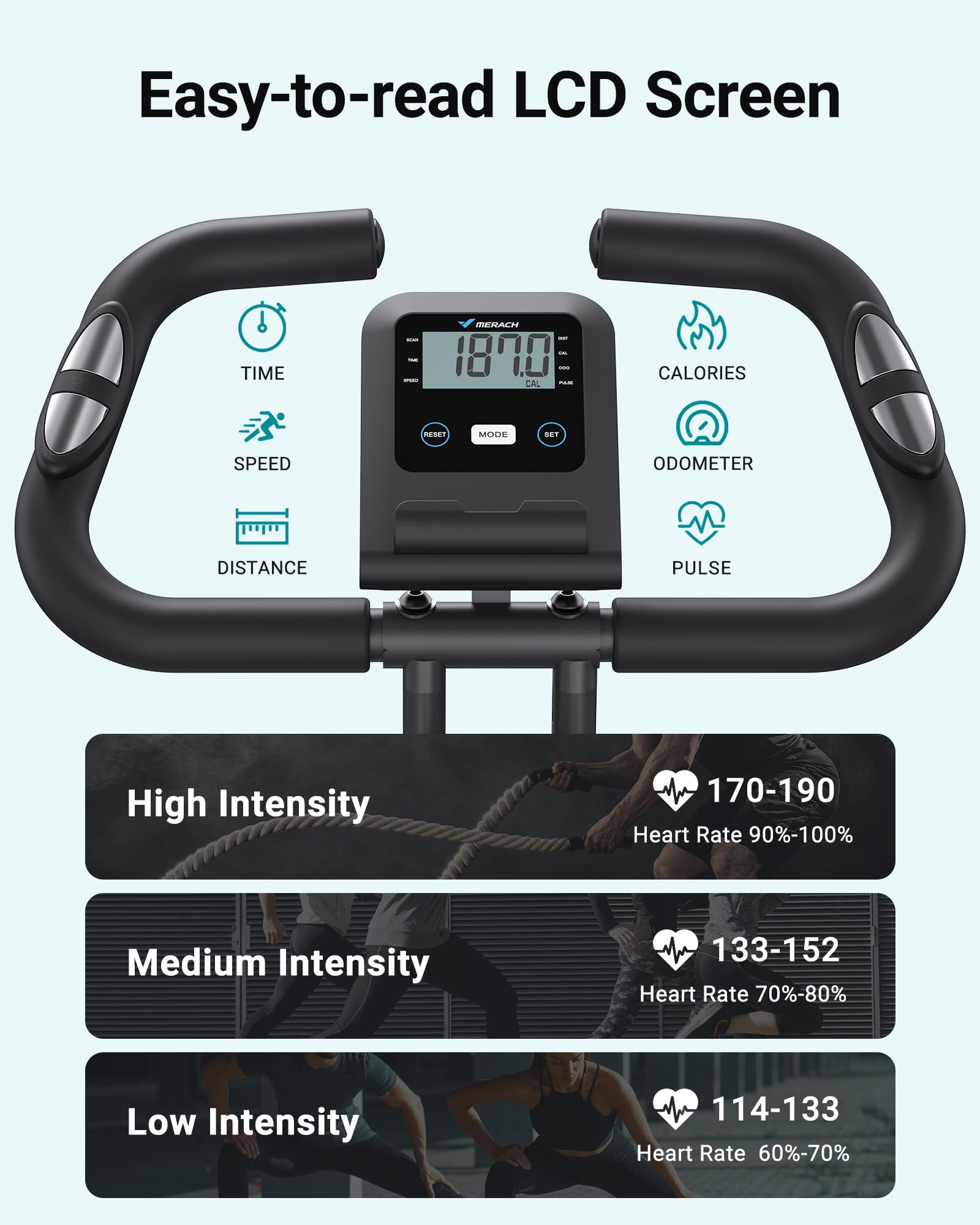 MERACH 4-in-1 Exercise Bike Quiet Folding Magnetic Upright Bikes with Arm Resistance Bands Home Workout Use,16 Levels of Resistance