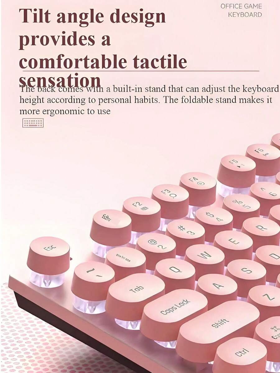 Cute Pink Retro Round Keycap Wired Keyboard, Backlit Gaming Office Keyboard For PC Laptop /Windows