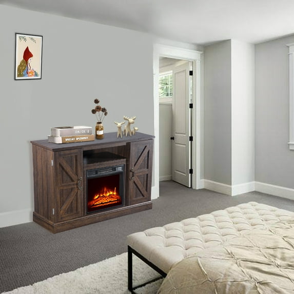 Zokop 47 Inch Log Brown Fireplace TV Cabinet 1400W Single Color/Fake Firewood/Heating Wire with Remote Control