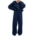 thumbnail image 1 of Timegard Womens 2 Piece Outfits Oversized Hooded Drawstring Zip up Long Sleeve Cropped Sweatshirts Straight pants Set, 1 of 5