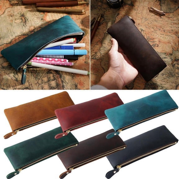 CoreLiving Faux Leather Pencil Case Large Zippered Pen Pouch for Notebook Multiple Compartments Pen Holder for Journal Office Desk Supplies Accessories Organizer Pink