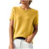 RKSTN Hauts d'Été à Manches Courtes pour Femmes Col Rond Décontracté Surdimensionné Classique Couleur Unie Coupe Décontractée Chemises Confortables Chandail Blouse Style Printemps