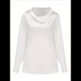 thumbnail image 1 of Blusa Elegante de Satén de Seda para Mujer, con Cuello Vuelto, Fruncido en la Parte Delantera, Drapeada, Larga, para Oficina y Trabajo. L, 1 of 6