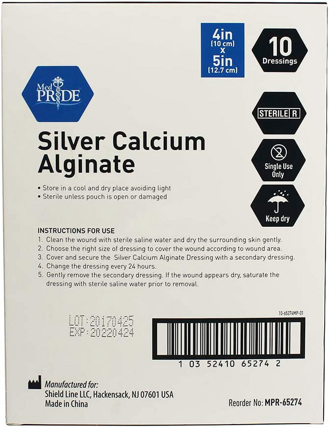 MED PRIDE Silver Calcium Alginate Non Stick Wound Pads, 4 X 5 Inch, 10 Count Sterile, Highly Absorbent