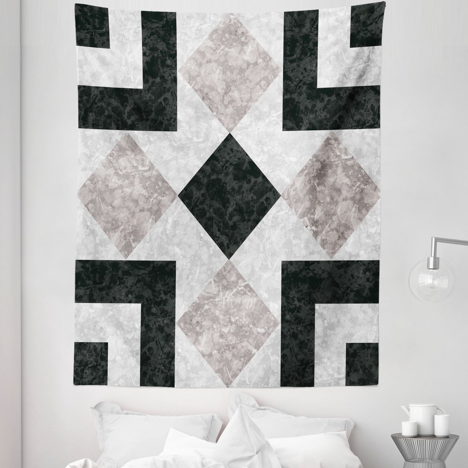 Marble Print Tapestry, Nostalgic Stone Mosaic Regular Design Alluring ...