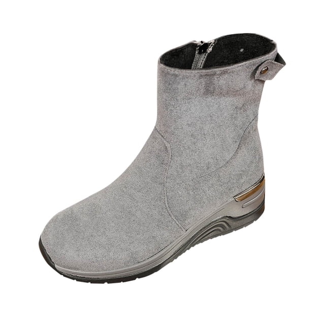 Women's Slim Suede Wedge Boots, Fall/Winter Style, Comfortable Height Increase, Solid Color, Large Size, Side Zipper