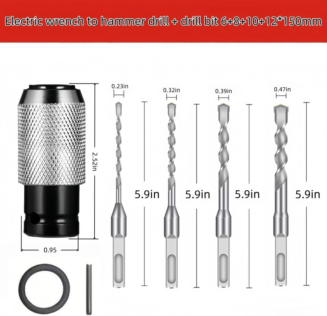 YEPOLERCE Rotary Hammer Adapter with Impact Drill Bits Set, Adapter in 4 Sizes for Precision Drilling, Converts Your Drill for Tough Materials