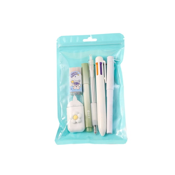 6Pcs Student Stationeries Set with Retractable Gel Pen Multicolored Pen Eraser Pencil Marker White out Correction Tape
