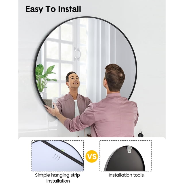 BeesClover Bathroom Mirrors for Over Sink, Wall Mount Bathroom Mirror, Metal Rounded Corner Framed Vanity Mirror