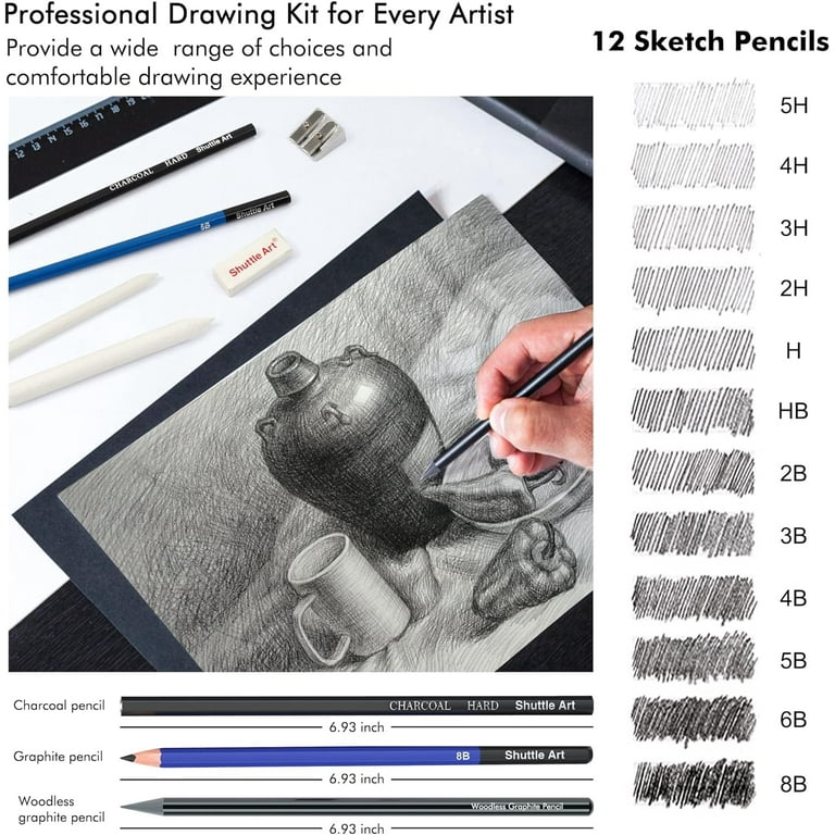 26-Piece Sketch Drawing Kit - Pencils, Charcoal, Graphite Sticks, Erasers & Sharpener For Artists