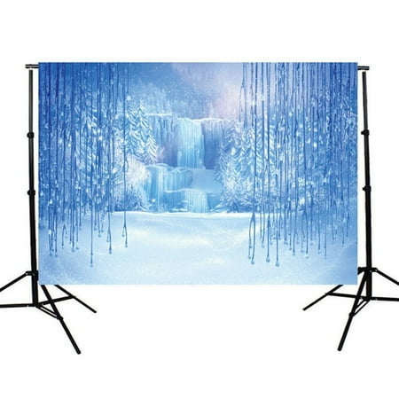 Frozen Background HelloDecor Polyster 7x5ft Christmas Winter Frozen Snow Ice Crystal Pendant World Backdrops Photography Background for Children Photo Studio Props Backdrop ()