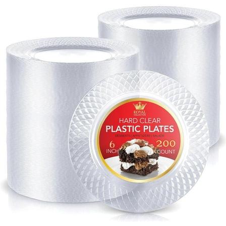Stock Your Home Premium Clear Plastic Dessert Plates, 6 Inch Appetizer, Dessert, and Party Plates, 200 Count – Heavy Duty Hard Plastic Disposable Wedding Cake Plates, Crystal Clear for Holiday Partie
