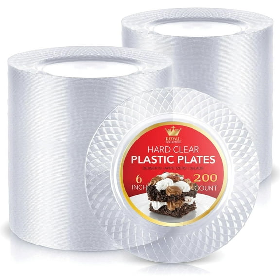 Stock Your Home Premium Clear Plastic Dessert Plates, 6 Inch Appetizer, Dessert, and Party Plates, 200 Count – Heavy Duty Hard Plastic Disposable Wedding Cake Plates, Crystal Clear for Holiday Partie