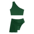 thumbnail image 4 of TiaoBug Women Lyrical Contemporary Dance Outfit One Shoulder Shiny Crop Top Flowy Tulle Skirt Green S, 4 of 7