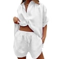 thumbnail image 1 of Xuanfei Women Lapel Collar Single-Breasted Half Sleeve Shirt Lace Up Shorts Sets, 1 of 2