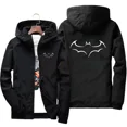 thumbnail image 2 of Chaqueta a prueba de viento con cremallera y estampado de murciélago para hombre y mujer, sudaderas con capucha, ropa de protección solar, abrigo deportivo informal de manga larga con capucha, Top fin, 2 of 4