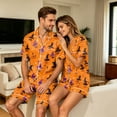 thumbnail image 4 of JULMCOMO Halloween Pajama Sets for Couples Pumpkin Ghost Print Button Down Holiday Comfy Lounge Sets Cute Print Loose Soft Shorts Pajamas Orange-Women 2XL, 4 of 7