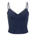 thumbnail image 4 of Wang6 Women Spaghetti Strap Camisole Tops Ribbed Double Layer Lace Tank Tops Trendy Sleeveless V Neck Stretchy Cami T Shirts Undershirts Navy S, 4 of 5