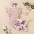 thumbnail image 4 of Dooleck Ribbed Baby Girl Clothes Ruffled Bodysuit Floral Shorts Pants Infant Outfit, 4 of 8