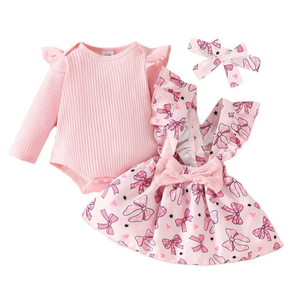 Staki Preemie Newborn Baby Girl Clothes Romper Suspender Dress Fall Winter Outfits Ruffle Long Sleeve Jumpsuit 0-18M,3-6 Months
