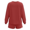 thumbnail image 7 of 2 Piece Ribbed Knit Loungewear Set Women's Long Sleeve Crew Neck Tops Elastic Waisted Shorts, Loose Comfortable Outfits Red S, 7 of 7
