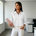 thumbnail image 6 of Polo Shirts for Women 3/4 Sleeve Tops Golf Tees Business Casual Button Down Crewneck Workout Polo Shirt White 3XL, 6 of 9