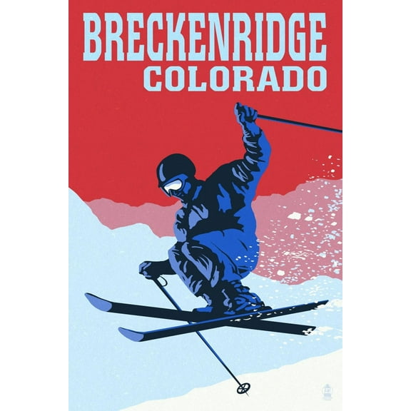 Art.com Breckenridge, Colorado - Colorblocked Skier Art Print by Lantern Press, 16" x 24"