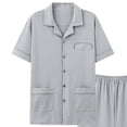 thumbnail image 3 of RKSTN Mens Pajamas Set Summer Lounge Button Up Solid Color Lapel Collar Short Sleeve And Shorts Pjs Sets Comfortable 2 Piece Comfy Loungewear, 3 of 4