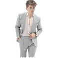 thumbnail image 4 of Boys Suit 2 Piece Linen Suit Slim Fit Suit Tuxedo Wedding Summer Beach Blazer Pants Suit Set, 4 of 4