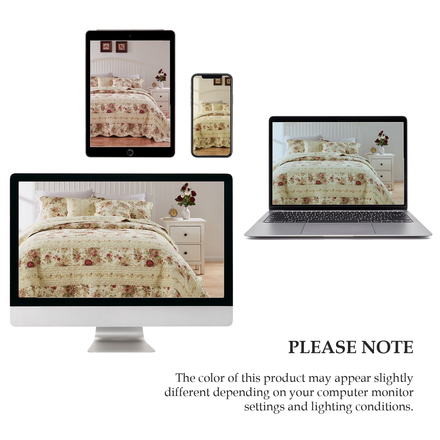 Global Trends Antique Rose Traditional Floral and Stripe 100% Cotton Throw Quilt, Reversible, 60" x 50"