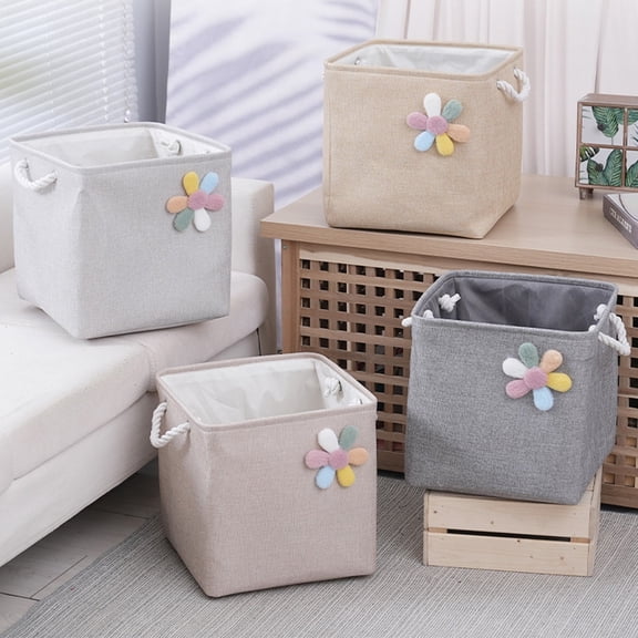 Fabric Storage Basket Foldable Cloth Organizer Dark Gray Gray Khaki Pink 13x13x13 in | Durable Handles | Multipurpose Home Clothing Toys Storage | Easy Clean
