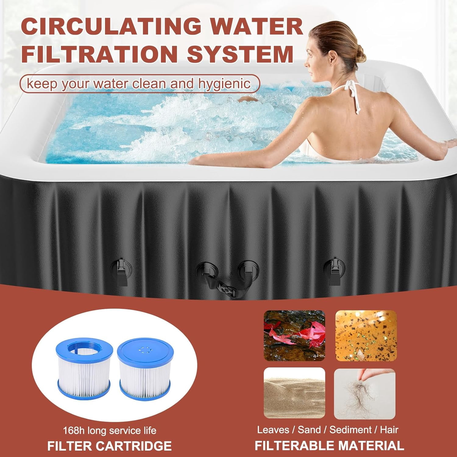 MOPHOTO 2-4 Person Inflatable Hot Tub Square Portable Blow up Hot Tub Leak-Proof PVC Outdoor Spa with 120 Air Jets Insulated Cover Heater Pump(60"*60"*25")