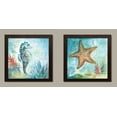 thumbnail image 1 of Beautiful Watercolor-Style Marine Life Starfish and Seahorse; Coastal Decor; Two 12x12in Brown Framed Prints, 1 of 1