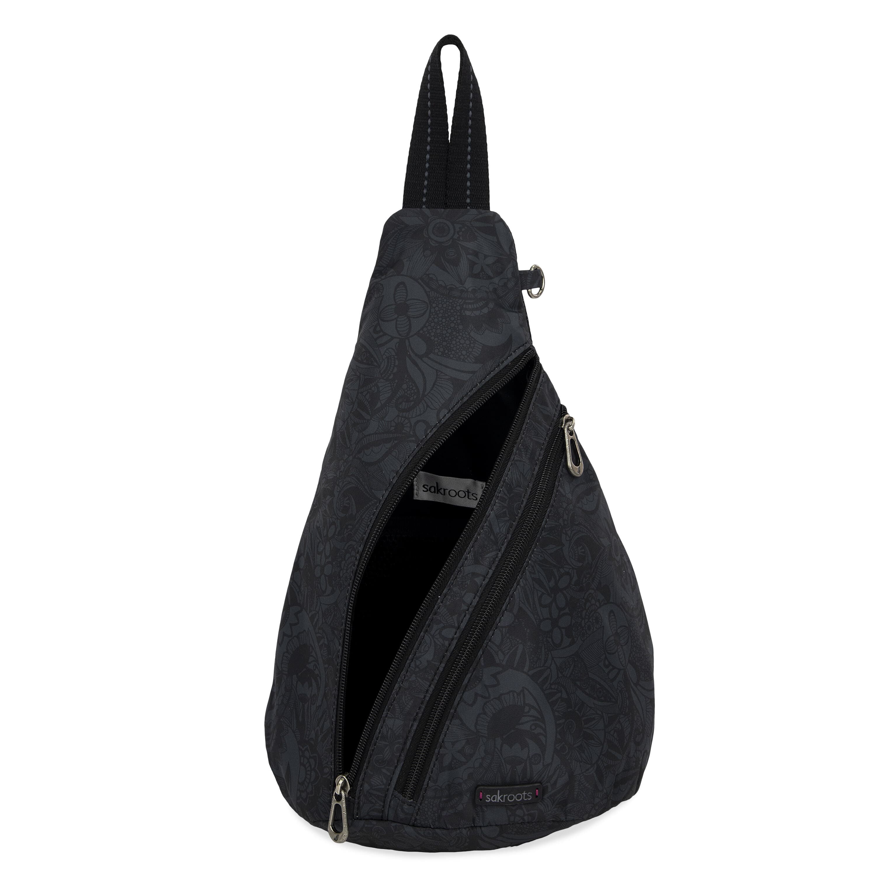 Sakroots Sling Backpack - Women's Shoulder or Crossbody Bag With Multiple Zipper Pockets - "Black Spirit Desert"