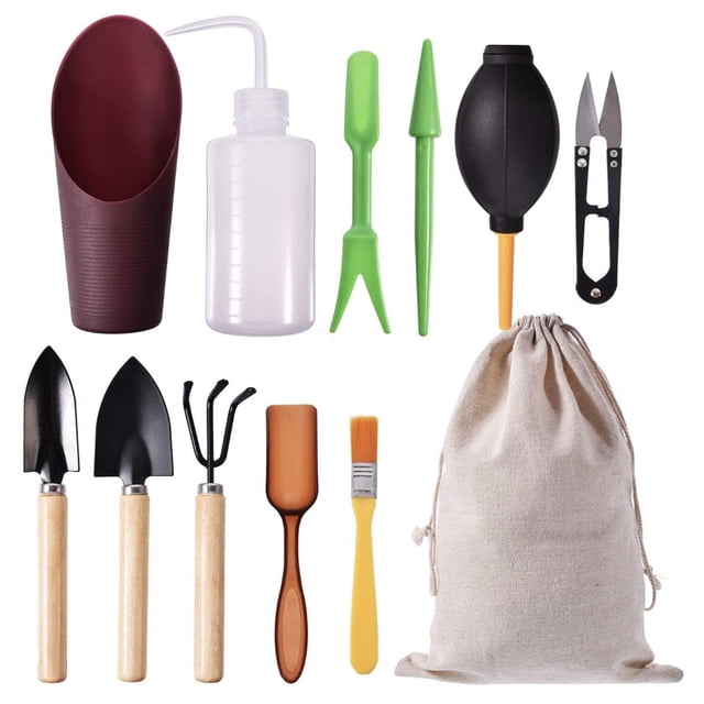12PCS Mini Garden Planting Tool Set Bonsai Succulent Transplanting Miniature Fairy Mini Garden Planting Gardening Hand Tools