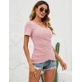 thumbnail image 6 of ZHENWEI Women V Neck Short Sleeve Cross Wrap Tops Sexy Slim Fitted Shirt, 6 of 9