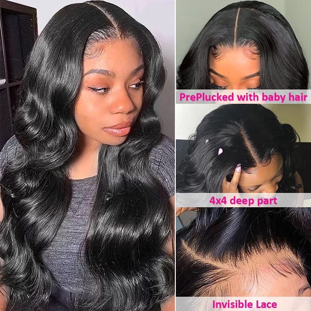 MQOUO Wear and Go Glueless Wigs Human Hair Pre Plucked Pre Cut HD Lace No Glue Body Wave Lace Front Wigs for Black Women Human Hair Glueless with Natural Hairline 180% Density 22 Inch