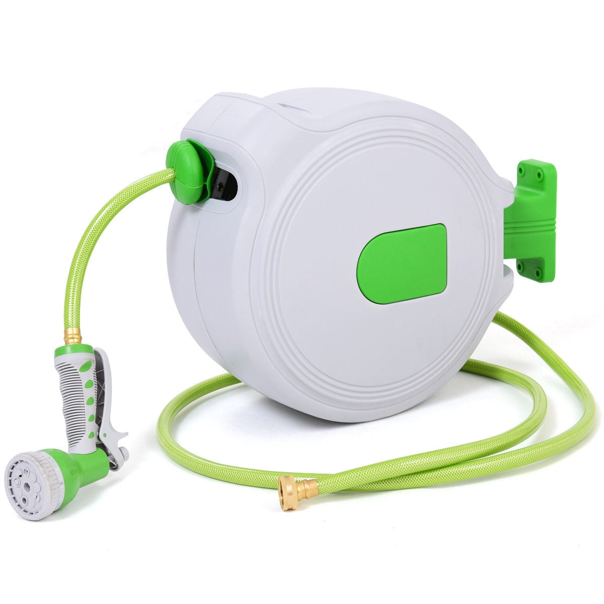 Costway 65' Retractable Water Garden Hose Reel Auto Wall Mounted W Spray Gun by Costway