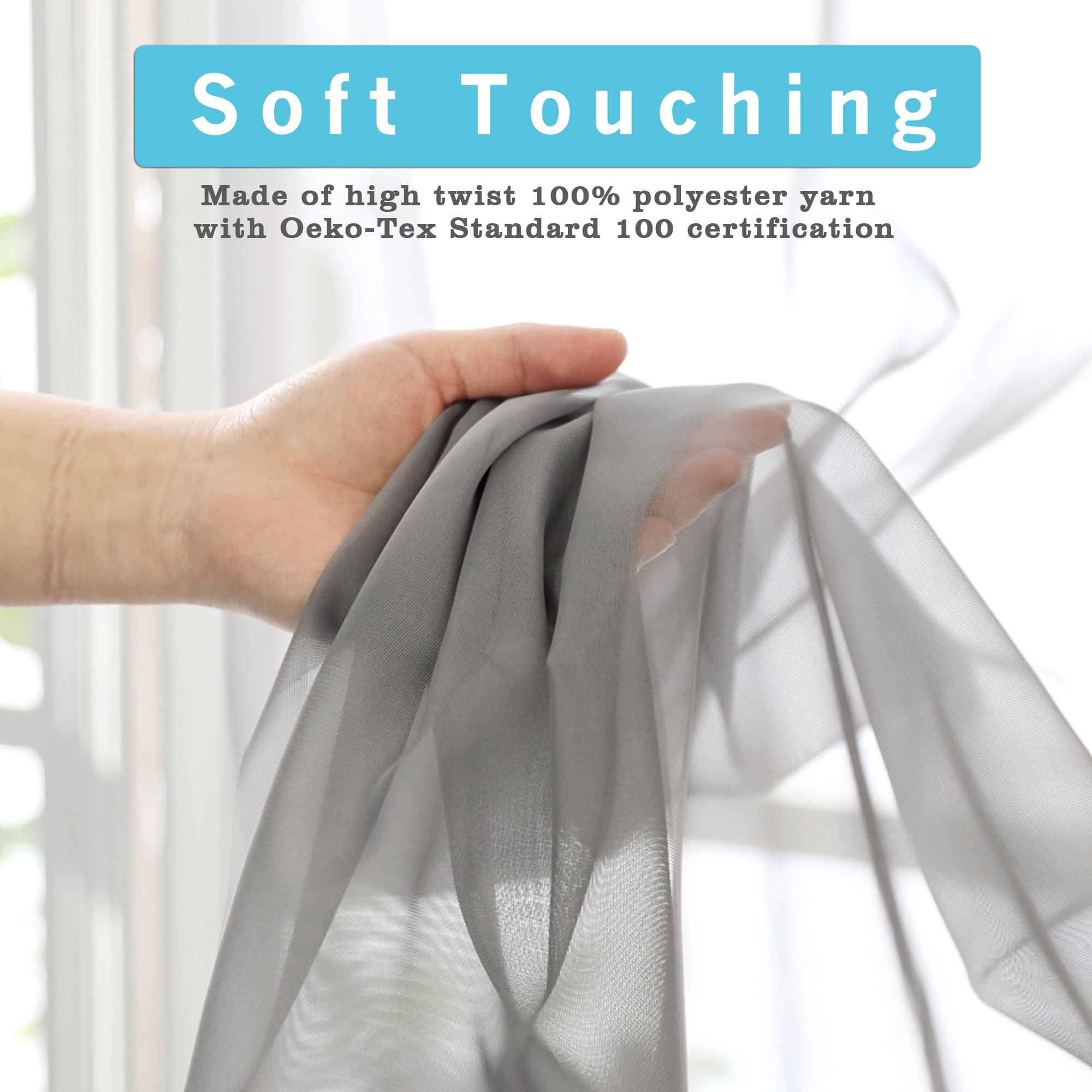 OVZME Sheer Window Curtains 63 inch Length 2 PcsLiving Room Curtain Panels Voile Textured Soft and L(图4)