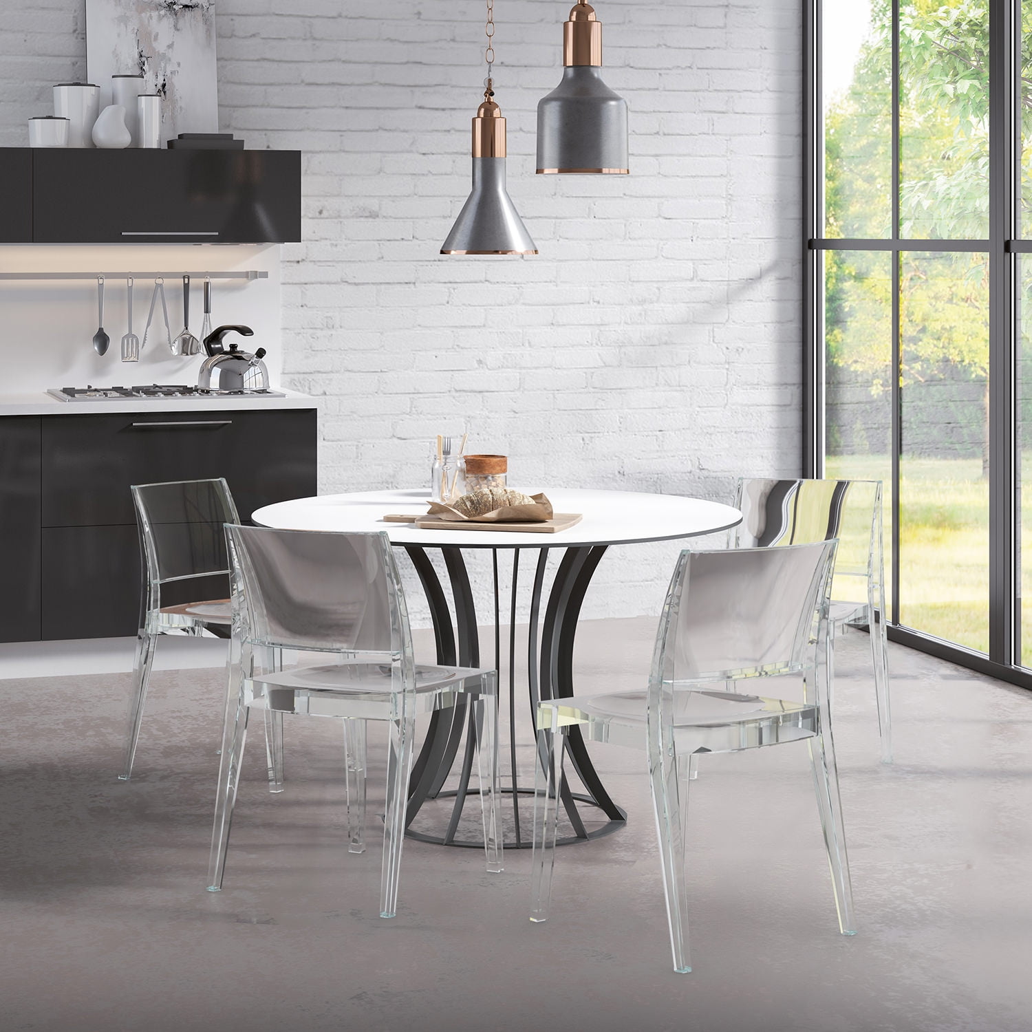 WRGHOME Palermo Modern Outdoor/Indoor Plastic Resin Stacking Patio Dining Chairs  (Set of 2) - CLEAR
