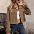 thumbnail image 2 of Corduroy Cropped Jackets for Women Plaid Button Down Jacket Lapel Long Sleeve Crop Shirts with Pockets Casual Fall Outfits, 2 of 7