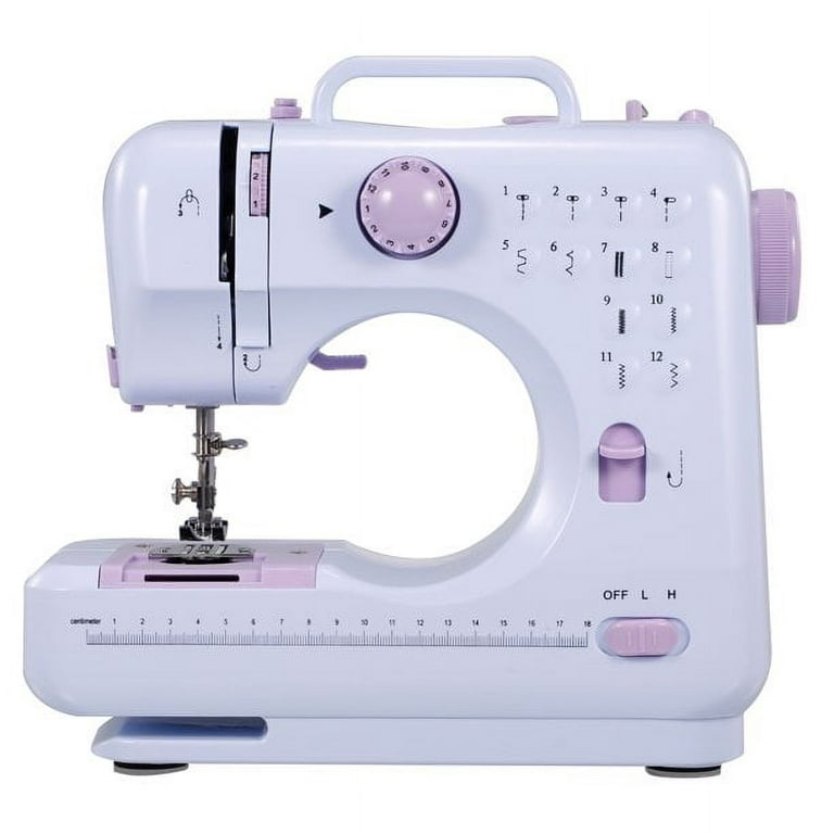 Oumilen Mini Portable Sewing Machine Household Kids Sewing Machine with 12 Built-In Stitches, Foot Pedal, Gray, White