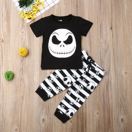 

Halloween Newborn Baby Boy Skull T-shirt Pants Leggings Outfits Clothes