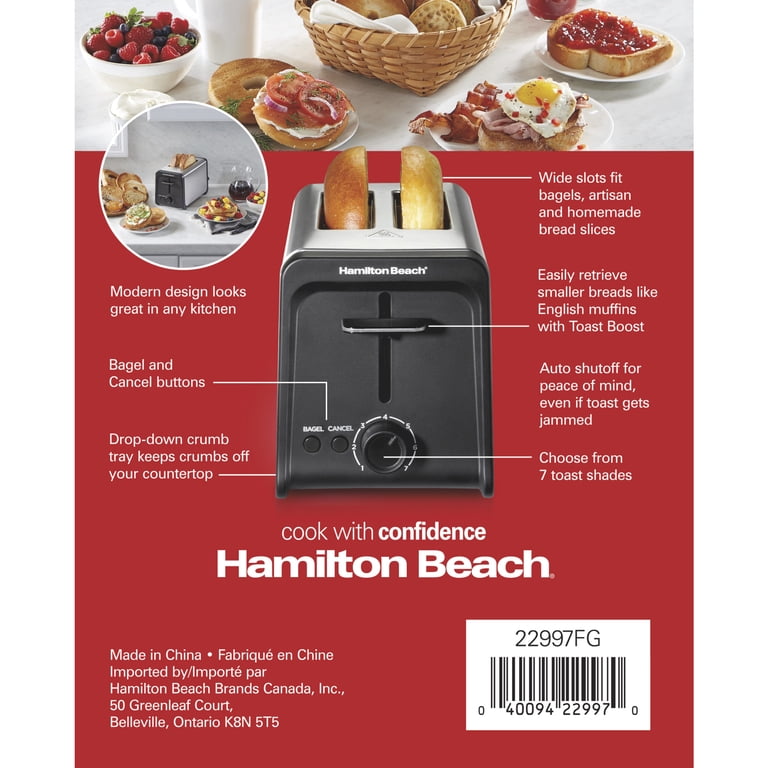 Hamilton Beach 2 Slice Toaster with Wide Slots, Bagel Function