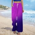 thumbnail image 4 of USNSM Wide Leg Pants for Women Rainbow Colored Drawstring Stretchy Casual Pants Fall Baggy Hiking Palazzo Trousers Purple M, 4 of 5