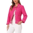 thumbnail image 4 of Chaquetas de cuello INSPIRE CHIC para mujer, de manga larga, con botones de perla y bolsillos, abrigos con ribete en contraste, M Rosa Fucsia, 4 of 6