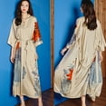 thumbnail image 4 of Chinese Style Print Women Long Robe Nightgown Retro Satin Sleepwear Nightdress Half Sleeve Kimono Bathrobe Gown Loose Home Wear (Black Long 1,PLUS ONE SIZW), 4 of 7