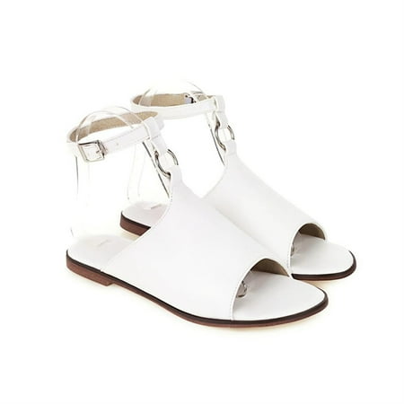 

PANOEGSN Fashion Shoes Faux Leather Low Heels Solid Color Women Sandals 35-43 Size Open Toes Buckle